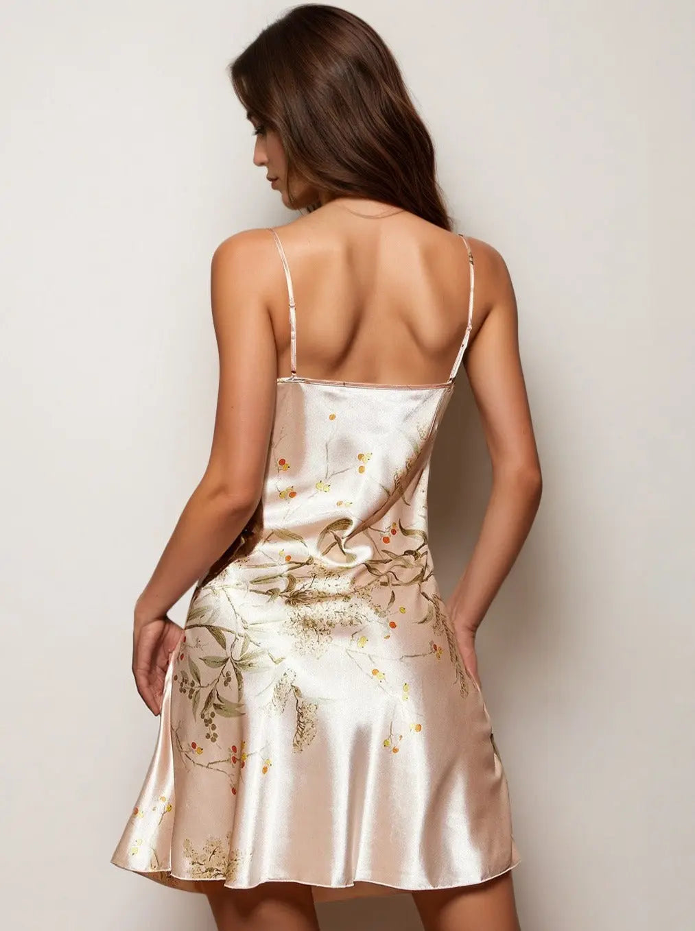 Floral Print Nightdress V Neck Spaghetti Strap - Guan