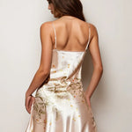 Floral Print Nightdress V Neck Spaghetti Strap - Guan
