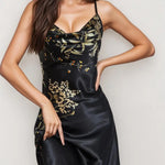 Floral Print Nightdress V Neck Spaghetti Strap - Guan