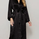 Women's Robe Black Print Leopard Bathrobe - Guan