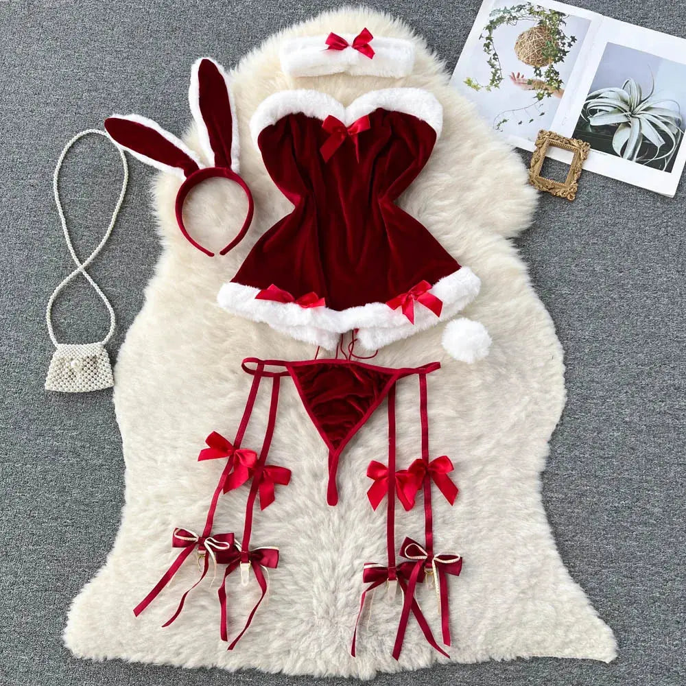 Christmas Bunny Garter Lingerie Set