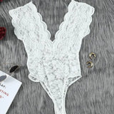One Piece Lace Wavy Backless Lingerie Jumpsuit - Guan