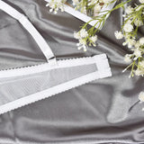 White Lace Garter Lingerie Set Floral Underwear