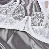 Ensemble de lingerie jarretière en dentelle blanche, sous-vêtements floraux