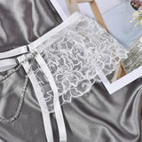 White Lace Garter Lingerie Set Floral Underwear