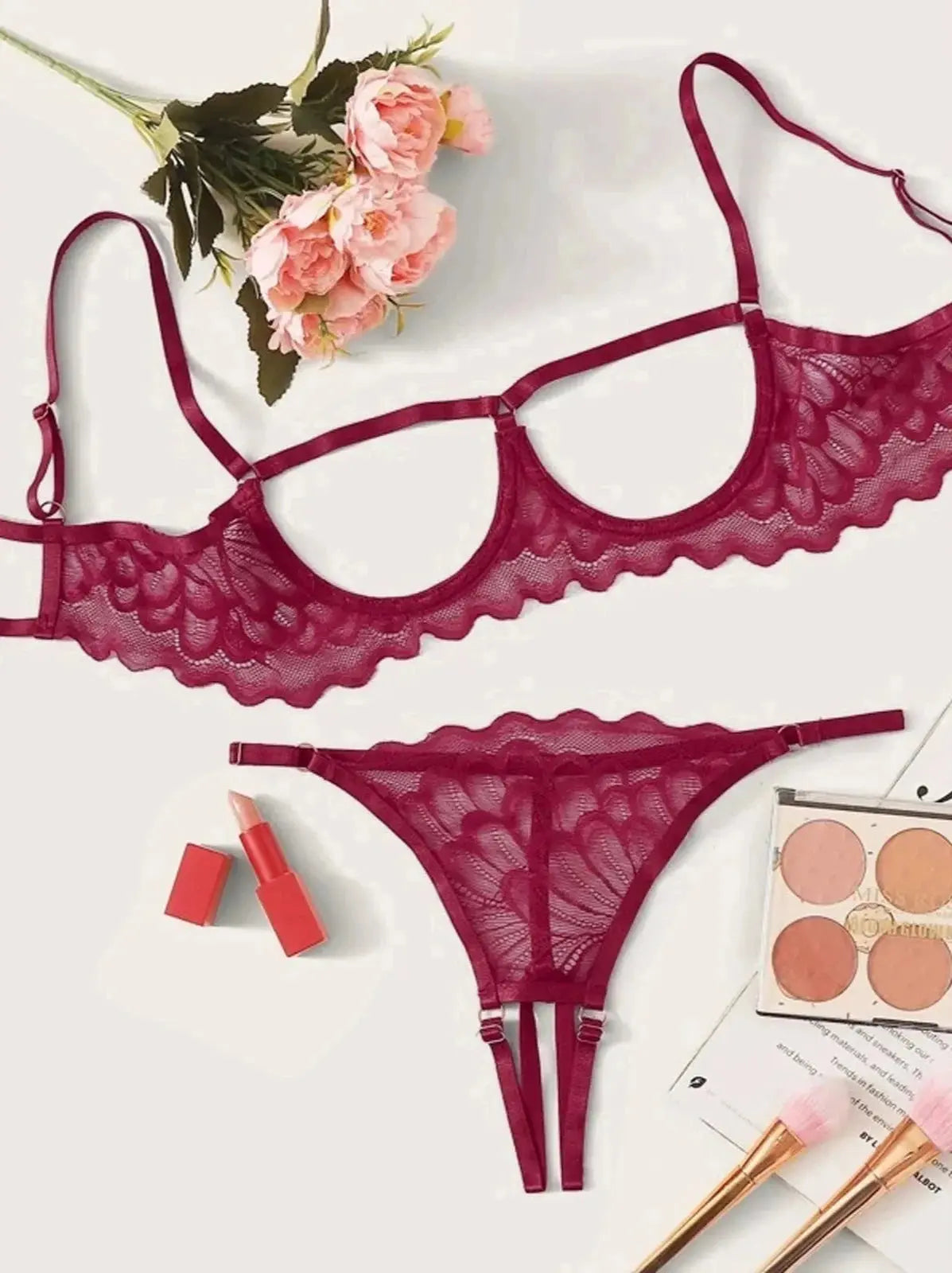 45116155265289|45116155330825|45116155429129|45116156018953 Crotchless Lingerie Open Bra Set