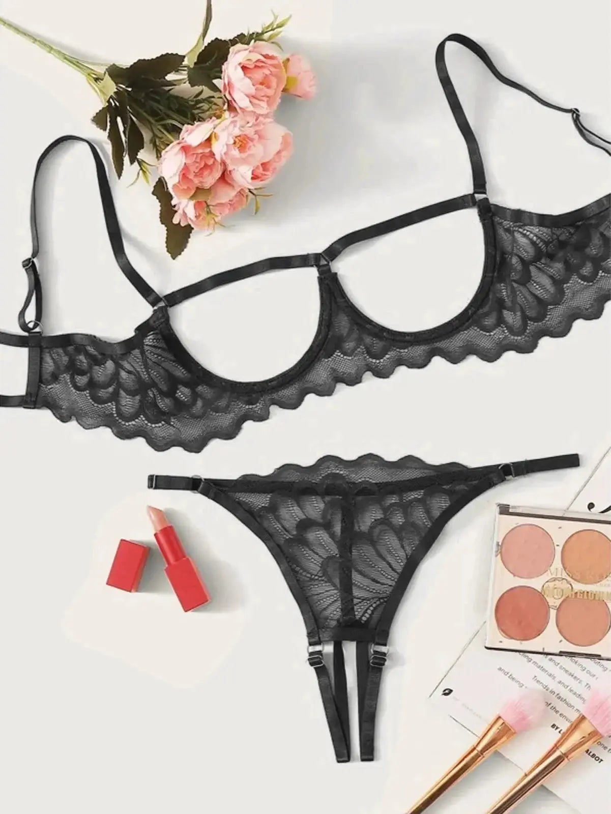 45116156117257|45116156150025|45116156215561|45116156477705 Crotchless Lingerie Open Bra Set