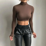 Solid Long Sleeve Turtleneck Crop Top 