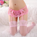 Lace Bow knot Suspenders Stockings & Floral Skirt Garter Set