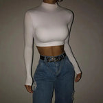 Solid Long Sleeve Turtleneck Crop Top 