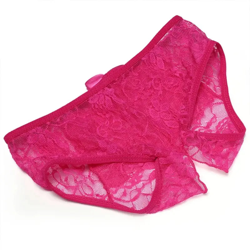 Lace Bow Sheer Crotchless Underwear