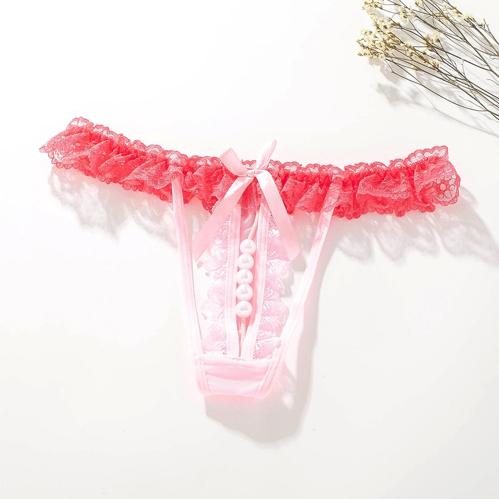 Crotchless Panties Transparent G-string Beads Underwear