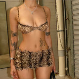 Frill Trim Leopard Print Set Guan