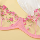 Floral Sexy Transparent Embroidery Lingerie Set