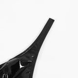 Fetish Pvc Lingerie Sissy Cup Out PU Leather Set