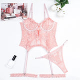 45593223528713|45593223561481|45593223594249 Floral Lingerie Corset Top Lace Set