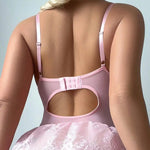 Guan Fancy Sexy Lingerie Girly Pink Corset Dress With Stocking g-String Tightening Matching 5-Piece Sissy Lace Onlyfans Kit - Guan