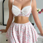 Ellolace Bowknot Sexy Outfits Lingerie Transparent Lace Seductive Clothing Sets Erotic Ensemble Skirt Set Sissy Girl Sex Suit Guan