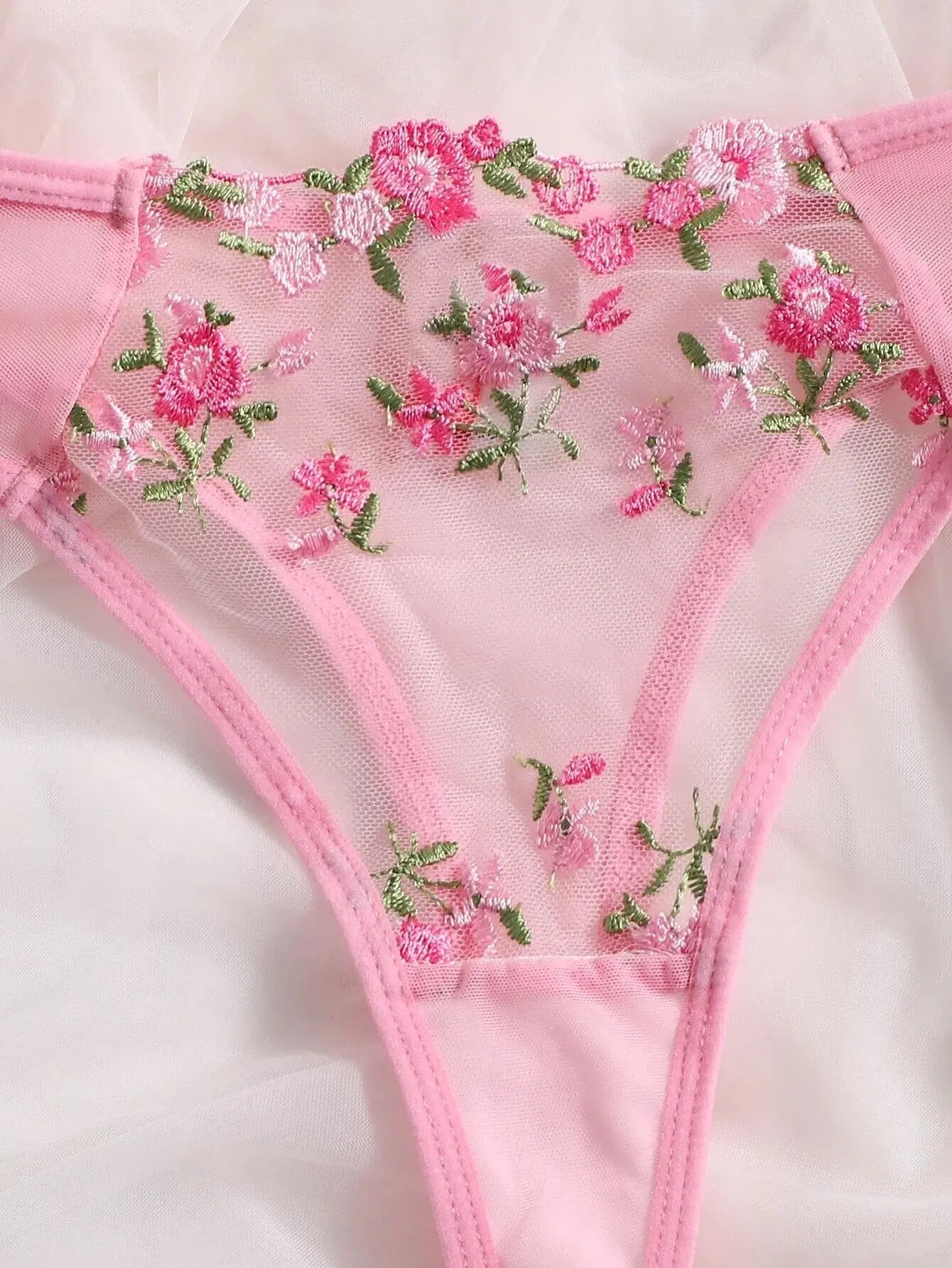 Floral Sexy Transparent Embroidery Lingerie Set