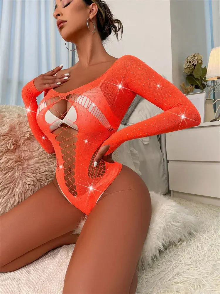 Sexy Mesh Long Sleeve Bodysuit