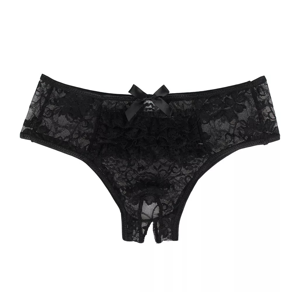 Lace Bow Sheer Crotchless Underwear
