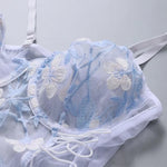 Babydoll Blue Floral Embroidery Teddy Lingerie Bodysuit