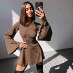 Sexy Dresses Nightclub Mini Short Party Dress Women Back Bandage O Neck A Line Flare Sleeves Autumn Vestidos Ladies Fall Robe Guan