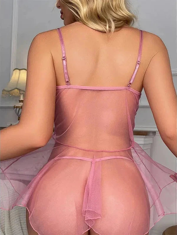 Transparent Sexy lingerie Women Body Babydolls Porn Sex Crotchless Underwear Ladies Sexy Open Hip Short Pajamas With G-string Guan