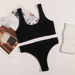 Seamless Bra Knitted Ribbed High Waist Thongs Set - Guan