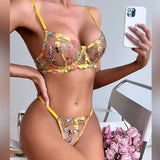 Floral Embroidery 2-Piece Lace Bra and Panty Set Lingerie