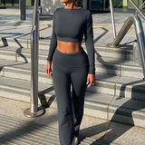 Low Waist Flare Pants Cropped Top