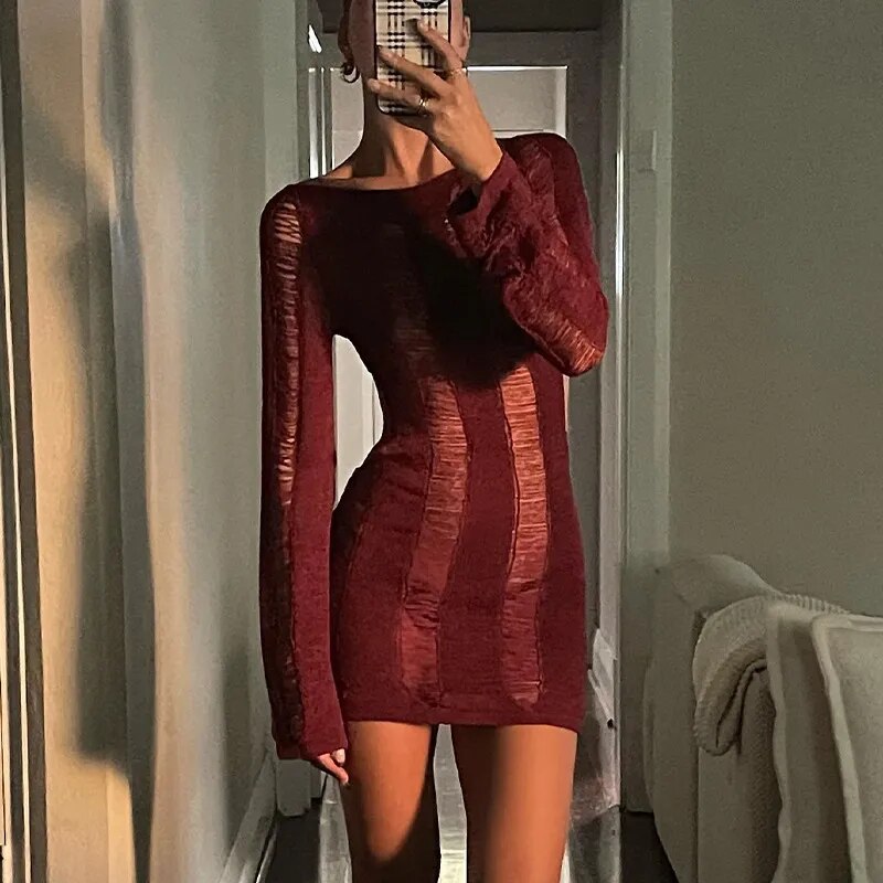 Hollow Knitted Dress Backless Cutout Long Sleeve