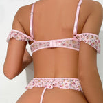 2024 popular printed fungus lace sexy suit thong underwear perspective sexy lingerie four piece set Guan