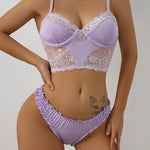 fashionable European and American new spliced erotic lingerie women's suit lace lace sexy two-piece set bikini swimsuit out Guan