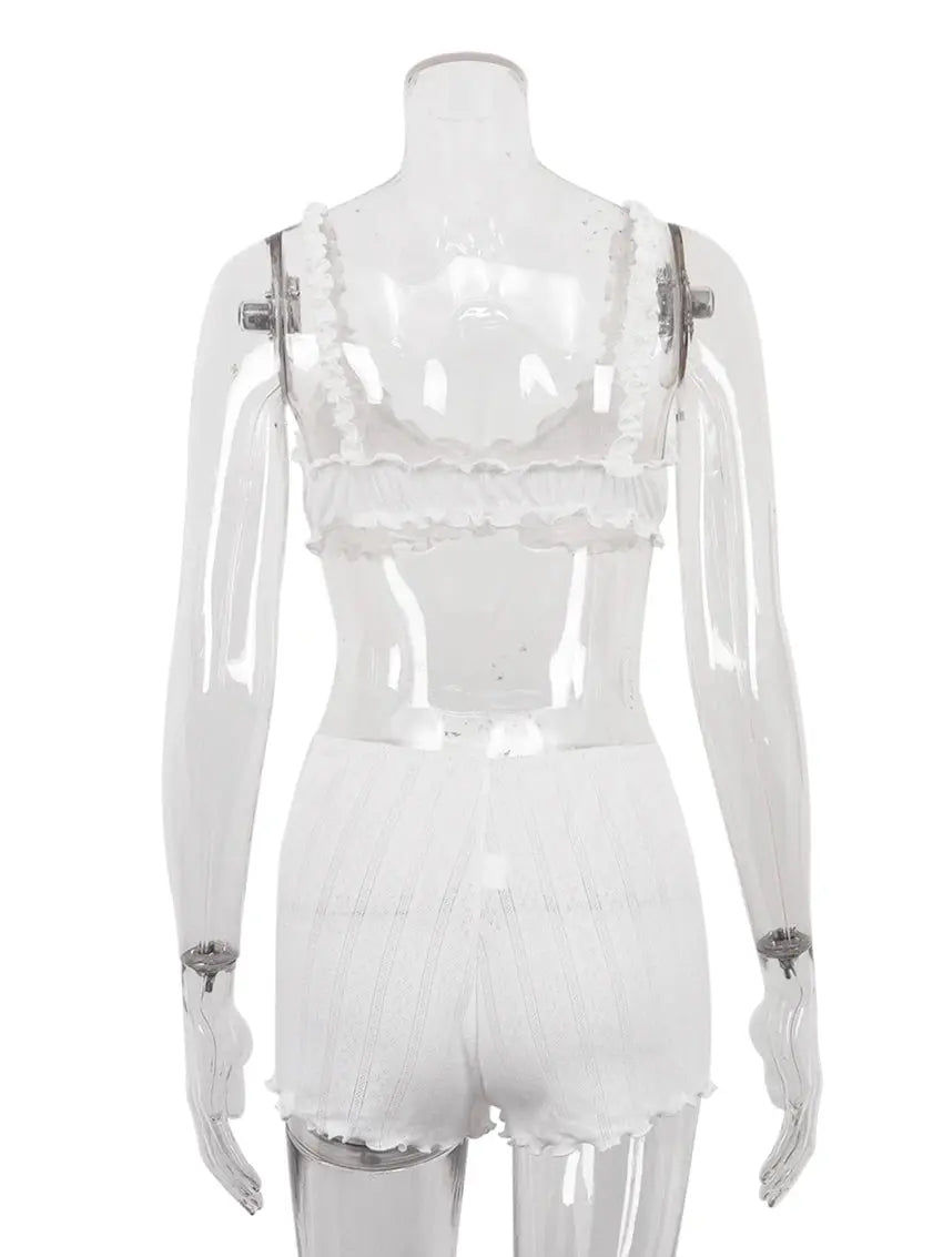 Marthaqiqi Fashion Female Sleepwear Set Spaghetti Strap Pajamas Crop Top Nightie Tank Tops Pyjamas Shorts Casual Nightgowns Suit Guan