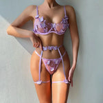 Sexy Lingerie Butterfly Embroidered Bra and Thong Set Guan