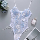 Floral Embroidery Teddy Lingerie Bodysuit