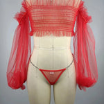 Ruffle Lingerie Off Shoulder Long Sleeve Set Guanstore