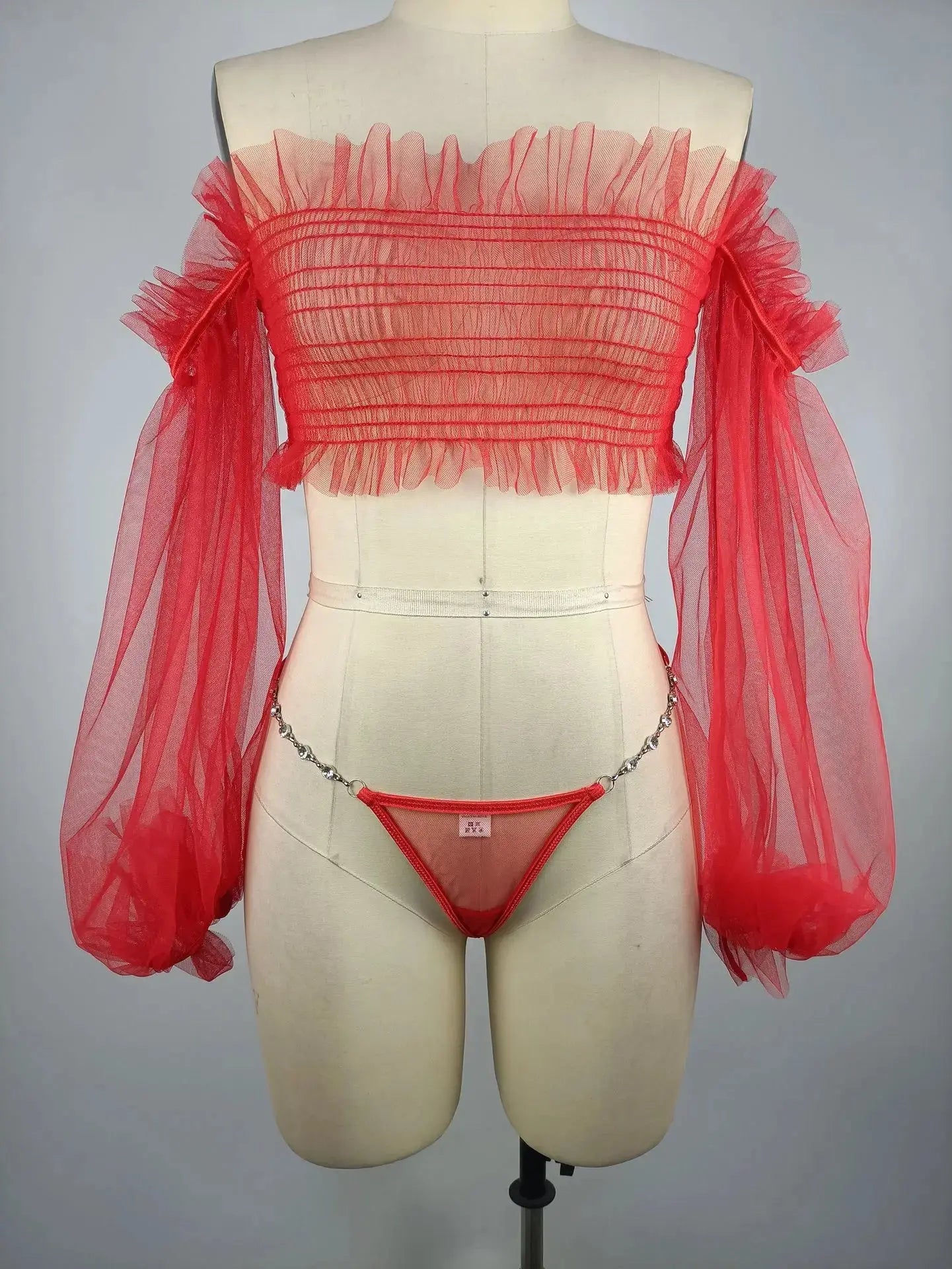 Ruffle Lingerie Off Shoulder Long Sleeve Set Guanstore