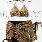 Glossy Bikini Set Solid Color Swimwear - Guan