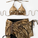 Glossy Bikini Set Solid Color Swimwear - Guan