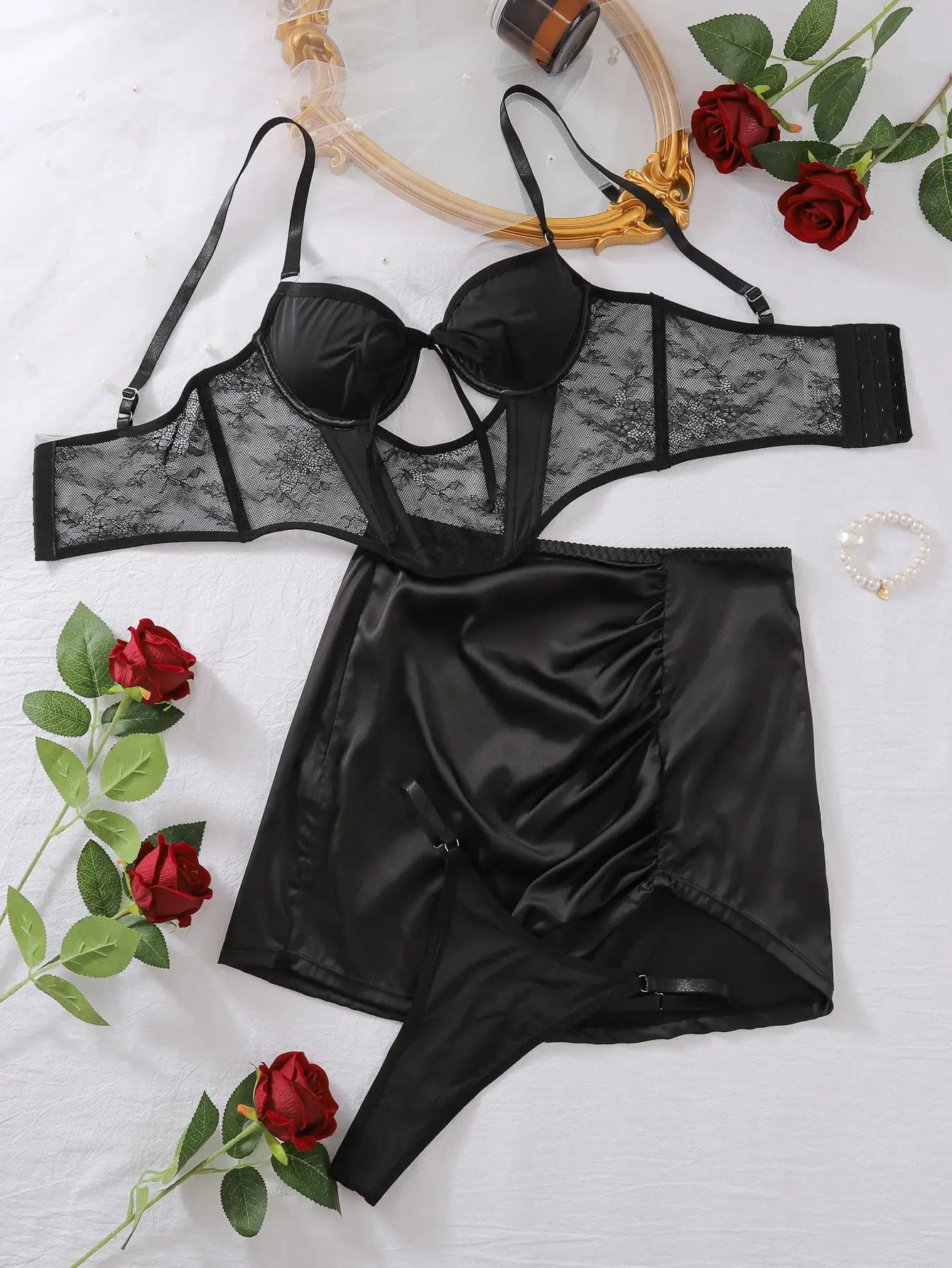 Elegant Lace Corset Set Lace Ensemble Slim-Fit Skirt Guan Guanstore