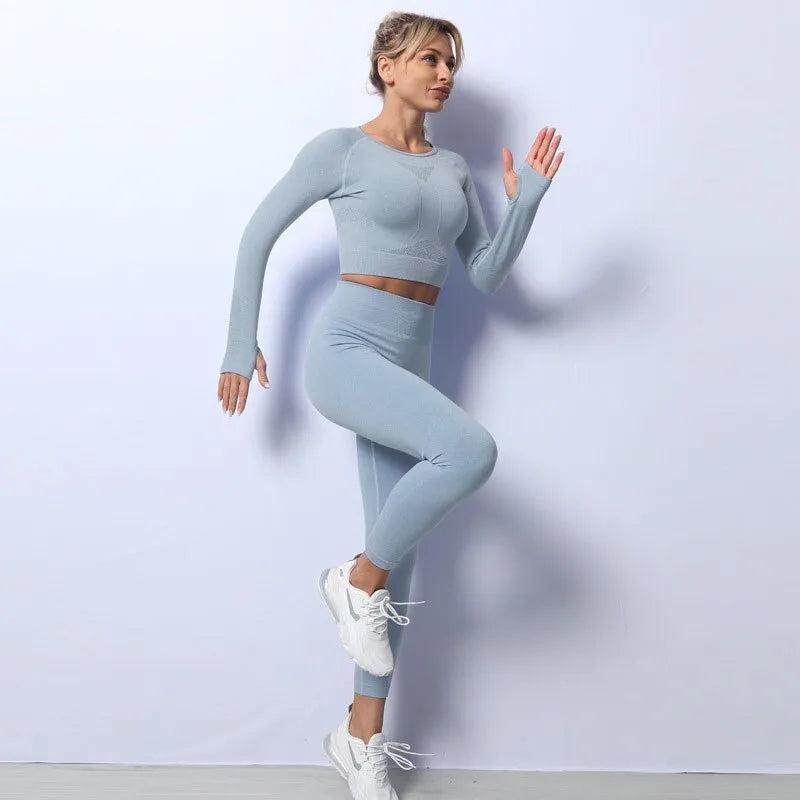 Yoga 2-Piece Workout Set High Waist Leggings and Crop Top