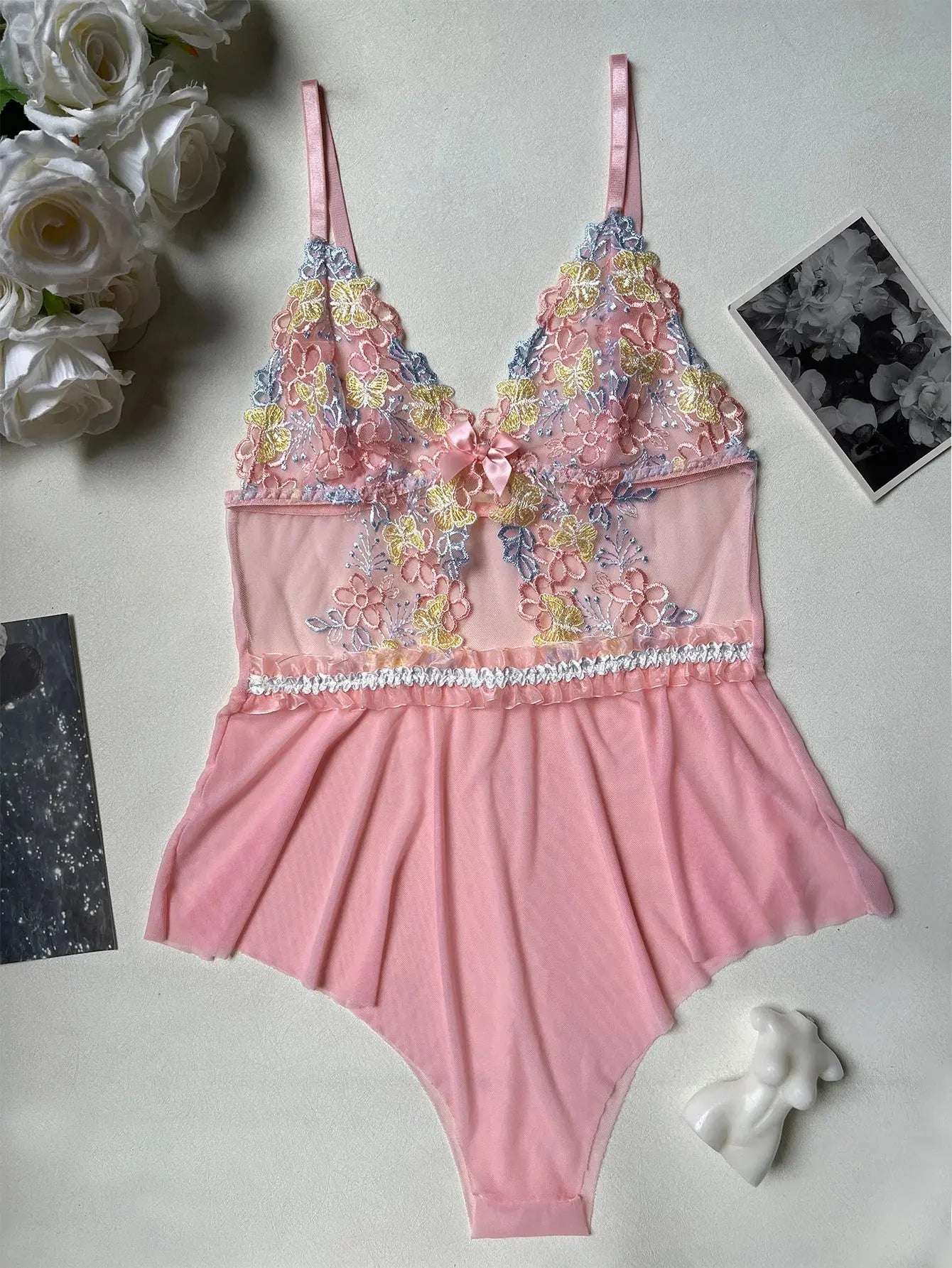 Ellolace Fancy Bodysuit Lace Embroidery Female Body Sissy Sexy Sleeveless Tops Youthful Woman Clothes Wedding Season Lingerie Guan