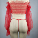 Ruffle Lingerie Off Shoulder Long Sleeve Set Guanstore