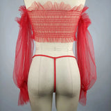 Ruffle Lingerie Off Shoulder Long Sleeve Set Guanstore