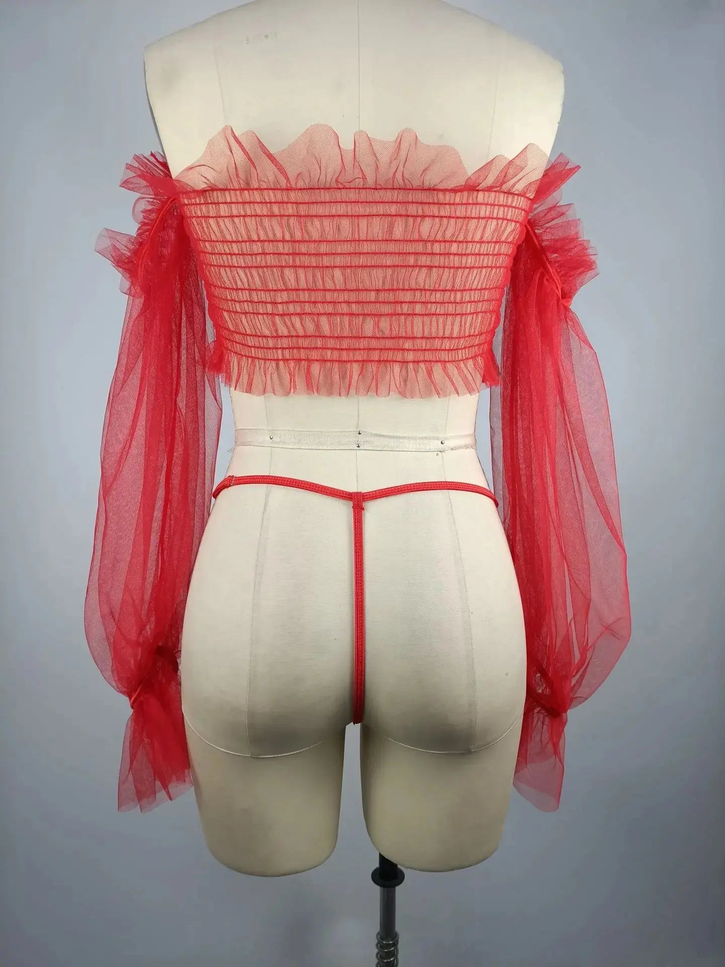 Ruffle Lingerie Off Shoulder Long Sleeve Set Guanstore