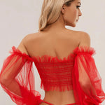 Ruffle Lingerie Off Shoulder Long Sleeve Set Guanstore