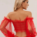Ruffle Lingerie Off Shoulder Long Sleeve Set Guanstore