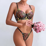 Floral Embroidery 2-Piece Lace Bra and Panty Set Lingerie